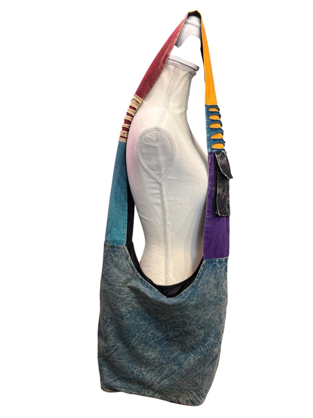 Boho Patchwork Crossbody Bag Cotton Nepal Hippie Festival Artisan Multicolor - Picture 8 of 13